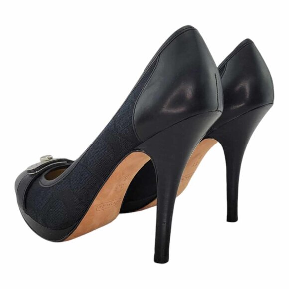 AUTHENTIC Coach Camille Black Signature Turnlock Pumps Sz 5.5 Smooth Leather Toe - Picture 11 of 13